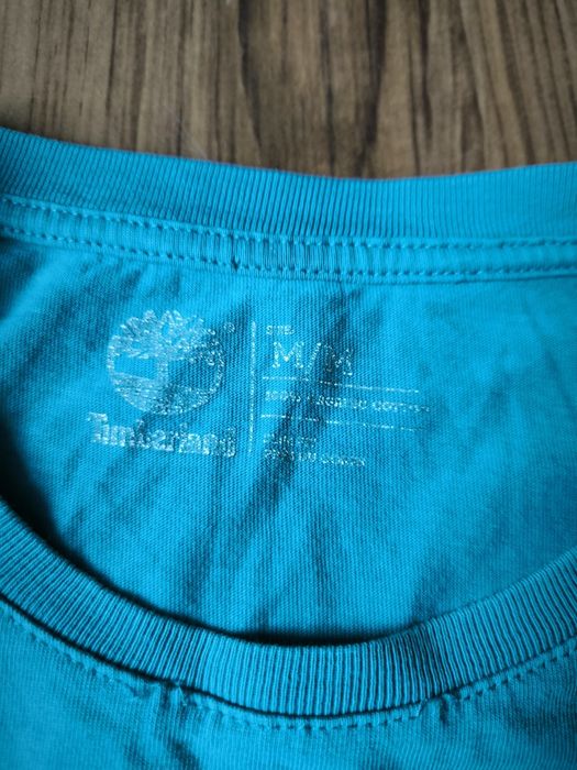 Timberland t-shirt męski M niebieski turkus Lato logo
