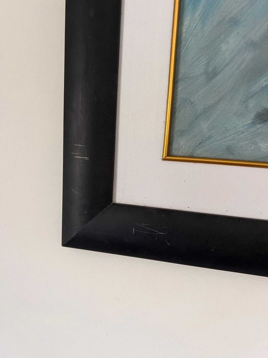 Quadro pintado a mao em tons de azul