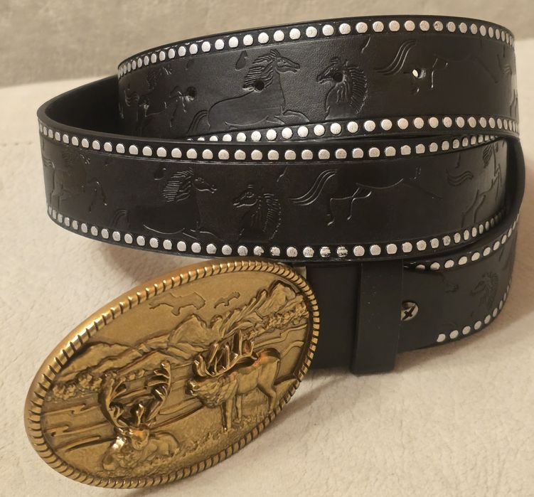 Pasek skórzany JELENIE BYKI. Czarny. Nowy.