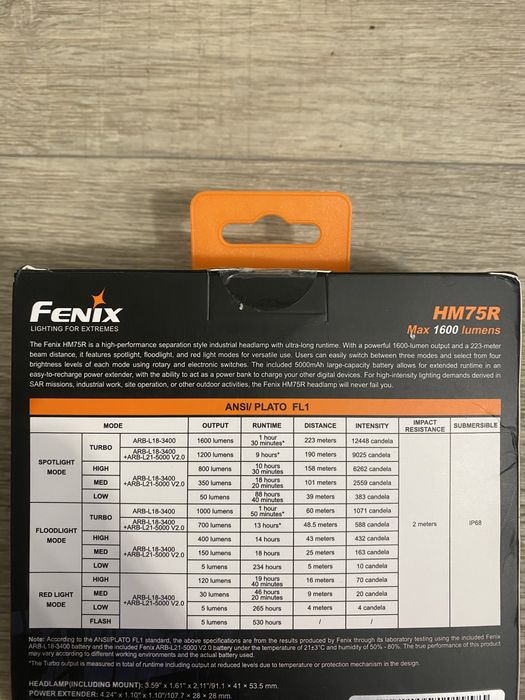 Ліхтар налобний Fenix HM75R з двома акумуляторами 3400 мАг + 5000 мАг