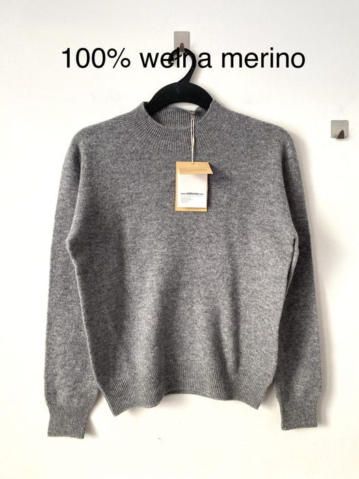 Nowy 100% wełna merino półgolf szary sweter dzianinowy grey