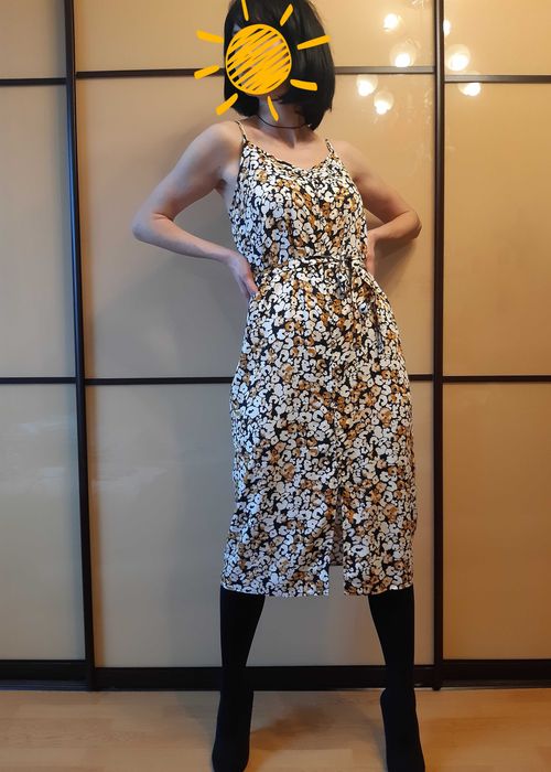 Платье, сарафан миди на пуговичках, бретелях под поясок в принт tu