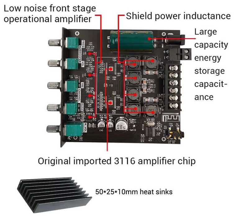 Усилитель 2.1 ZK MT-21 TB-21 2*50+100Вт Bluetooth 5.0 AUX MT-502