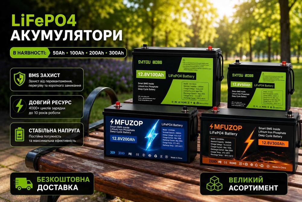 Аккумулятор LiFePO4 DATOUBOSS 12,8V 100Ah с BMS для ИБП, RV, сол. систем. БЕСПЛАТНАЯ ДОСТАВКА. (Li-Po)литий-ионный АКБ, железо-фосфатный