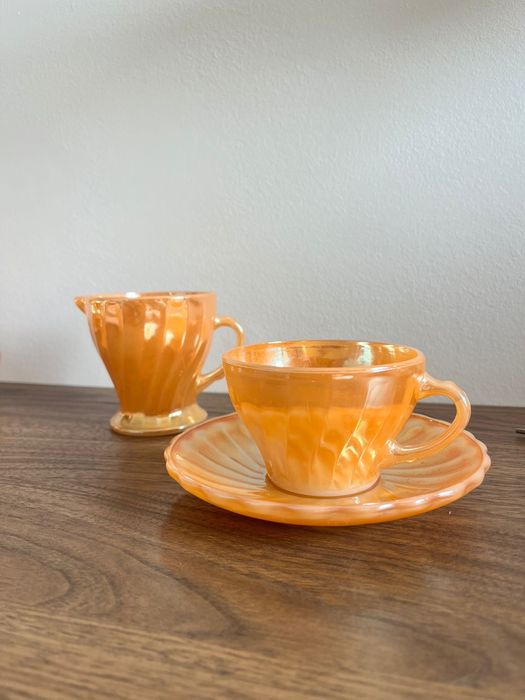 Serviço Vintage Fire-King Peach Lustre – 6 Conjuntos Completos