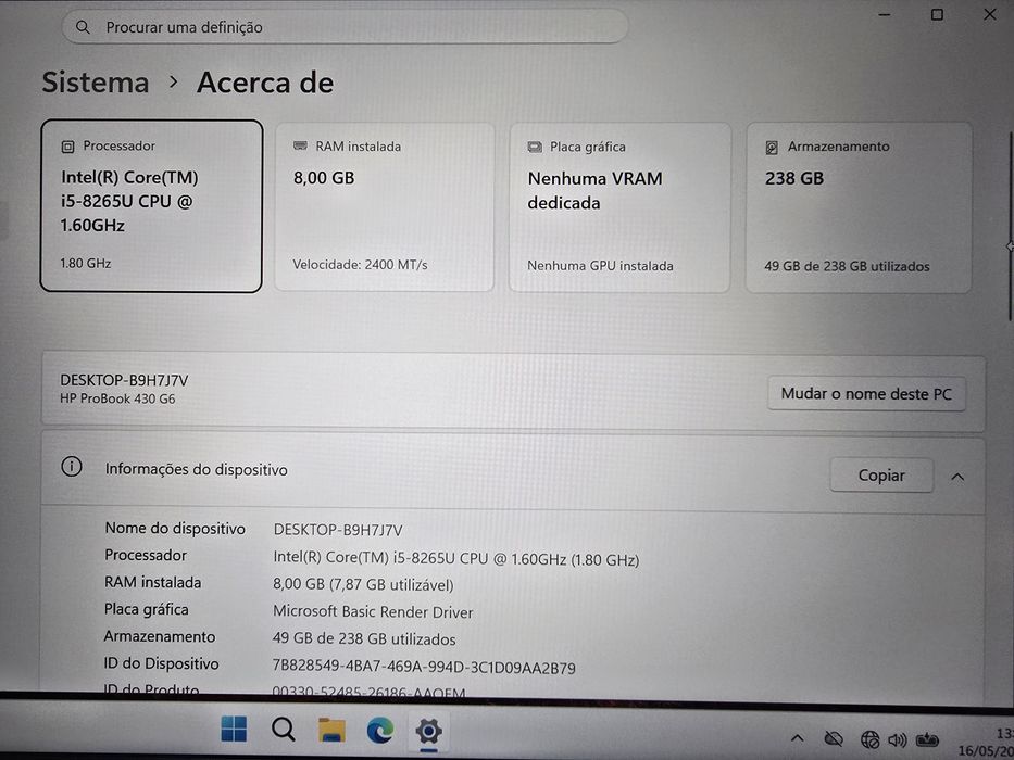 HP ProBook 430 G6 | I5-8265U | 8Gb | 240GB NVMe
