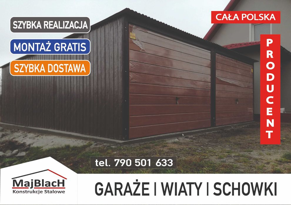 Garaż Blaszany CIEMNY BRĄZ -2xBrama - TANIE Garaże Blaszane -Maj-Blach