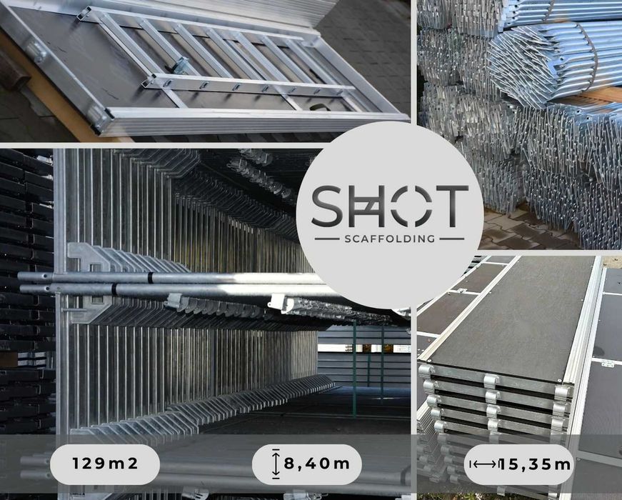 Nowe rusztowanie typ Baumann z podestami alu-sklejkowymi 8X15,35