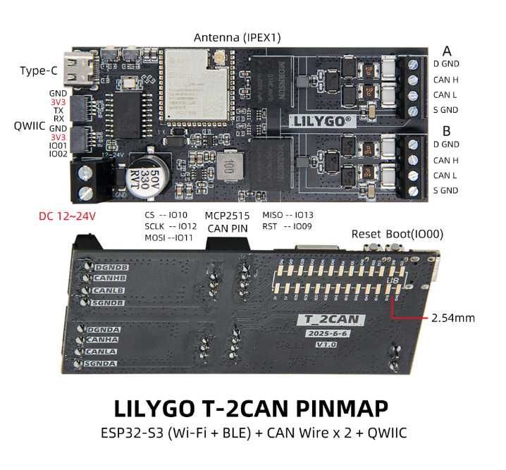 LILYGO T-2CAN ESP32-S3 CAN SPl 16 МБ FLASH/8 МБ +WiFi модуль