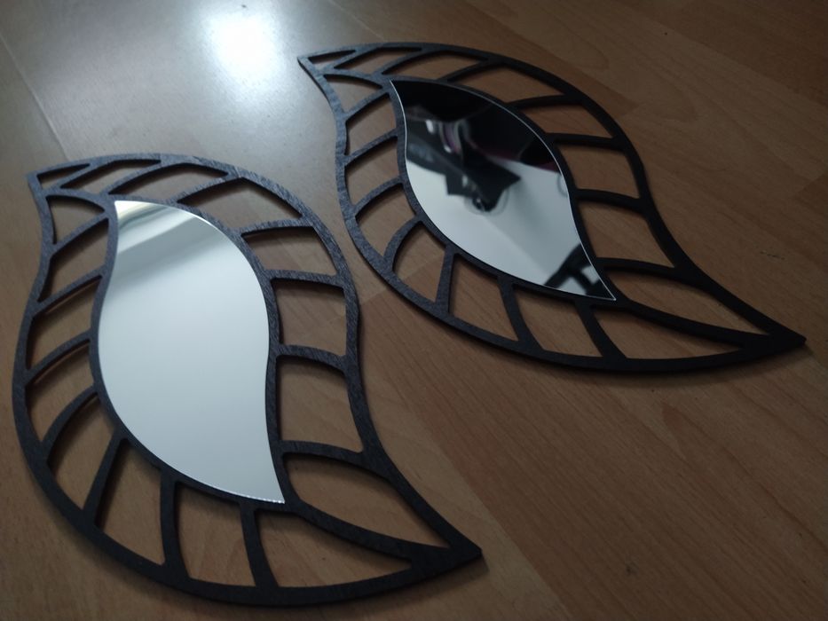 Lusterka ścienne dwa w zestawie z drewna ręcznie robione 30 cm czarne