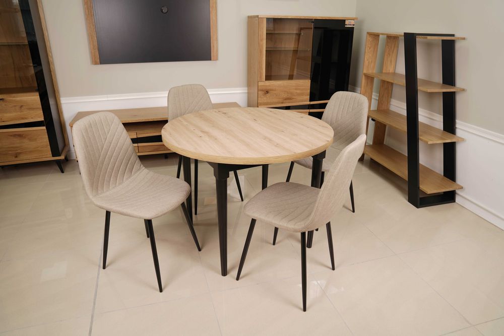 (23M) Stół okrągły rozkładany + 4 krzesła, nowe 950 zł