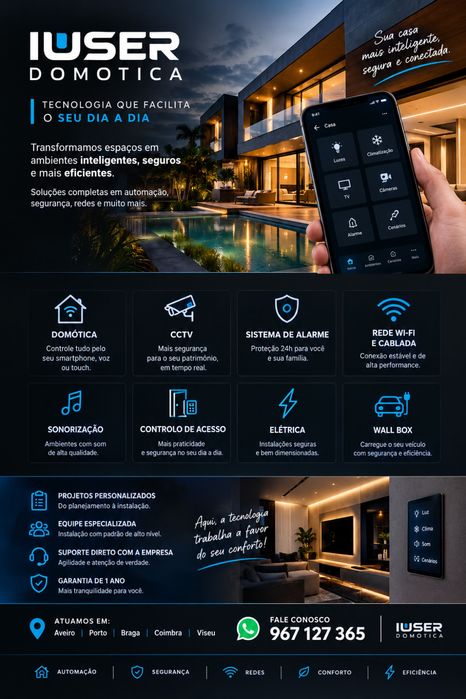 Trabalhamos com soluções em Domótica, CCTV, Alarmes, Redes Wi-Fi e Cablagem, Sonorização, Controlo de Acesso, Elétrica e Wallbox.