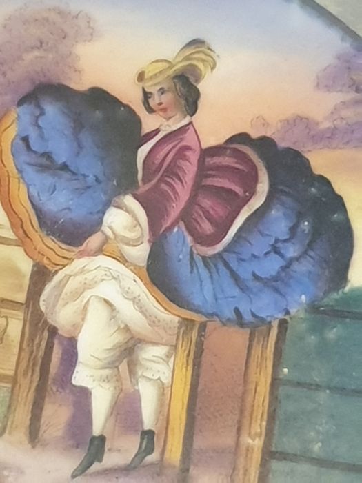 Antiga caneca de cerveja bávara com 2 imagens eróticas pintadas à mão