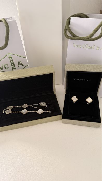 Браслет Ван Кліф van cleef з білим перламутром з лимонною позолотою premium якість