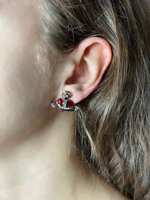 Vivienne Westwood Saturn Red Heart Earrings сережки серьги