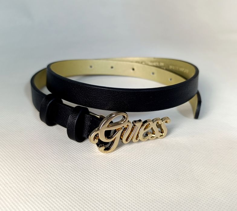 Guess Pasek Damski Nowy Czarny Logo Premium Wąski 1,5 cm x 85 cm Black