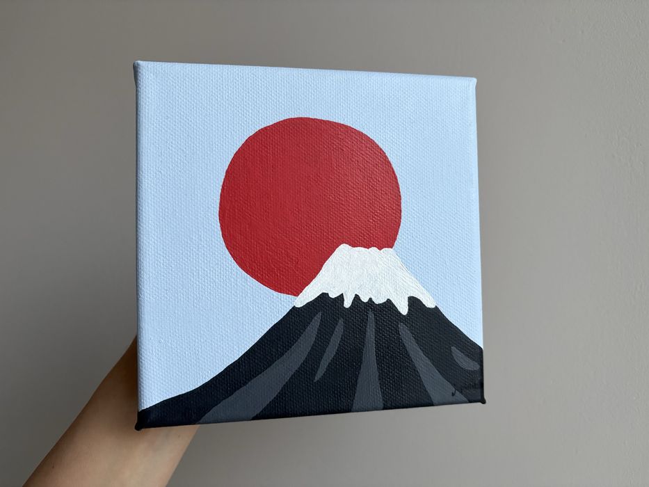 Obraz ręcznie malowany minimalistyczny Fuji Japonia na prezent