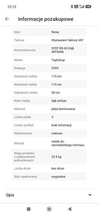 Regał STEP RS-30 dąb artisan 115x115 cm – nowy, styl schodkowy