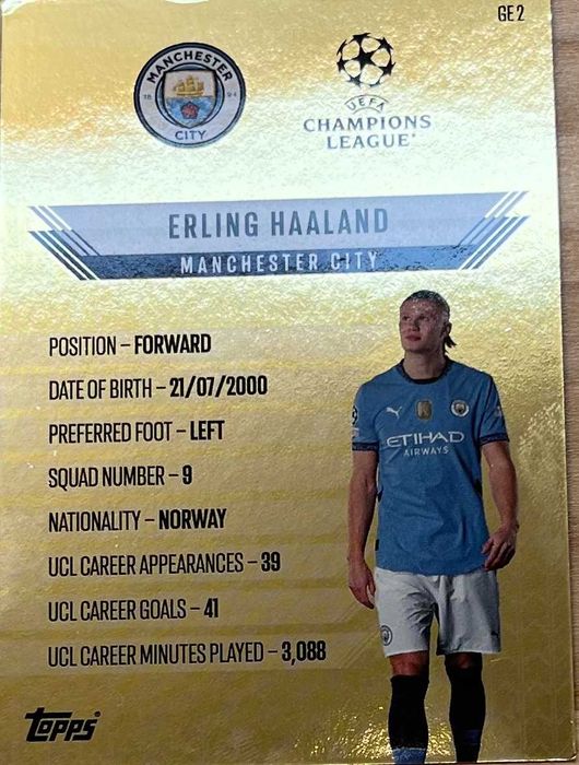 Karta Topps Erling Haaland Manchester City Gold Edge Edition