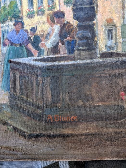 Obraz olejny na płótnie lnianym Rynek w miasteczku 47x37cm