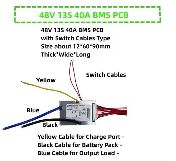 Placa BMS 13S (48V) 40A com Switch