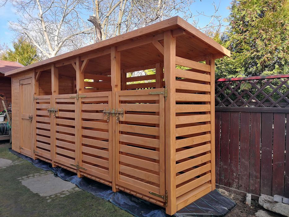 Domek narzędziowy 1,5 x 1,1m + drewutnia podwójna, wiata drewniana
