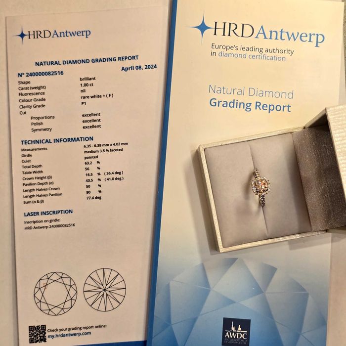 Diament 1.00 ct Totalny Ogień Łącznie 1.56 ct HRD Antwerp 3x EXCELLENT