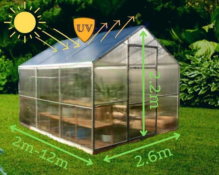Szklarnia Domek 2.6x2m, 3m, 4m, 5m, 6m.. poliwęglan 4mm profil 40x20mm