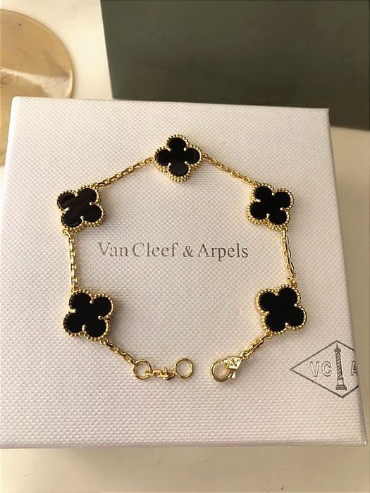 Люкс Браслет Van Cleef Ван клиф клевер малахит оникс жемчуг цепочка ...