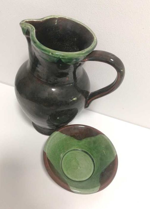 Conjunto jarro + tigela de barro vidrado