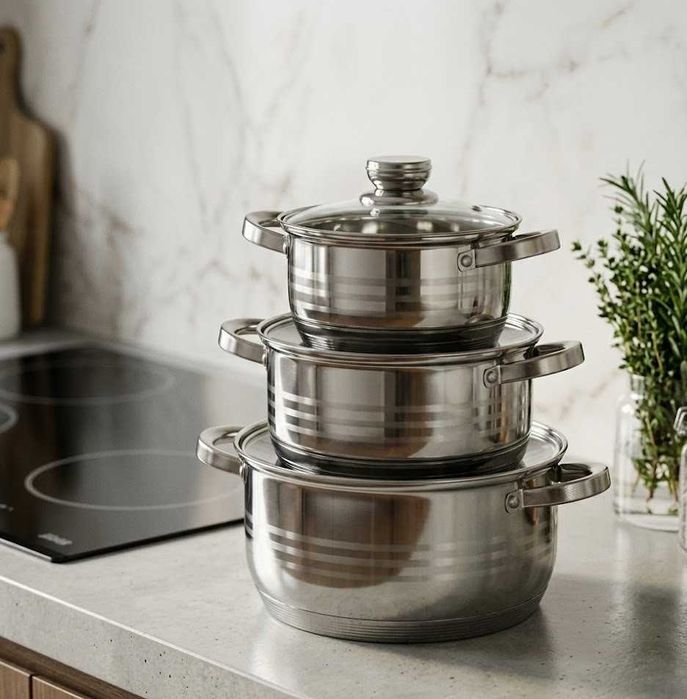 Набор кастрюль из нержавейки с крышкой кастрюля набір  каструля