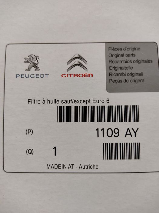 Filtro de óleo Citroën /Peugeot, OX171/2D, Novo