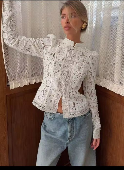 Шикарная летняя, винтажная кружевная блузка.