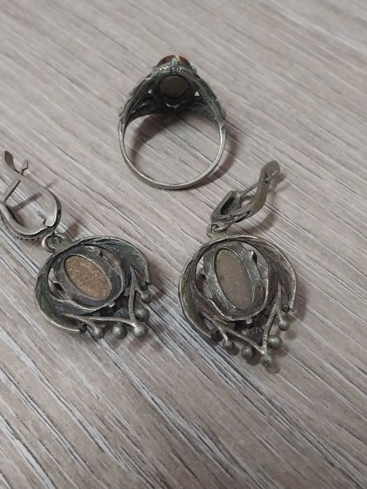 Серьги и кольцо камень Тигровый глаз