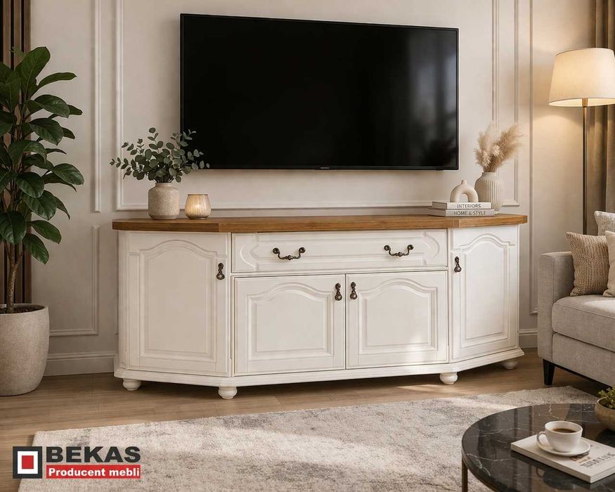 Prześliczna KOMODA 180` Biała ECRU Dąb Naturalny Bekas Producent