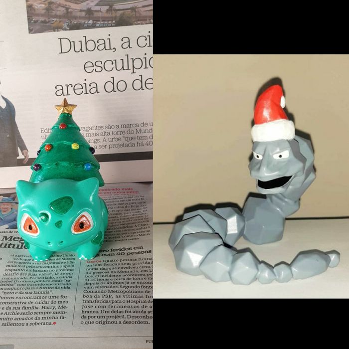 Pokemon Bulbasaur / Onix - Natal - pintado à mão (novo)