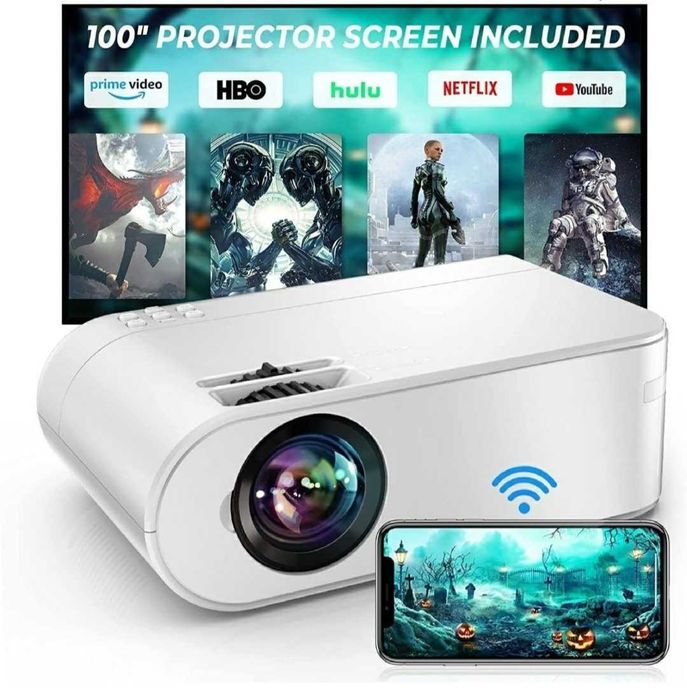 6000-Lumen LED Projector + Built-in WiFi + 80" Free Screen / 1080P64729506260866121