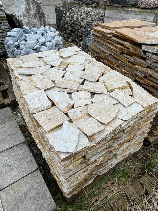 Łupek Naturalny Złoty Płyty Kamień Ogrodowy Elewacja Ściana Ścieżka