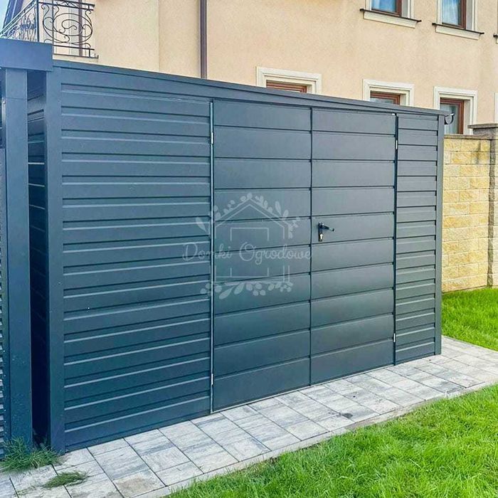 Schowek Domek Ogrodowy 3,5x2m Antracyt Rynny  Dach spad w tył ID615