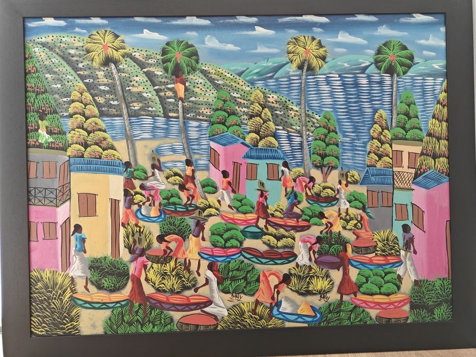 Quadro com pintura em tela pintado a tinta acrílica com moldura