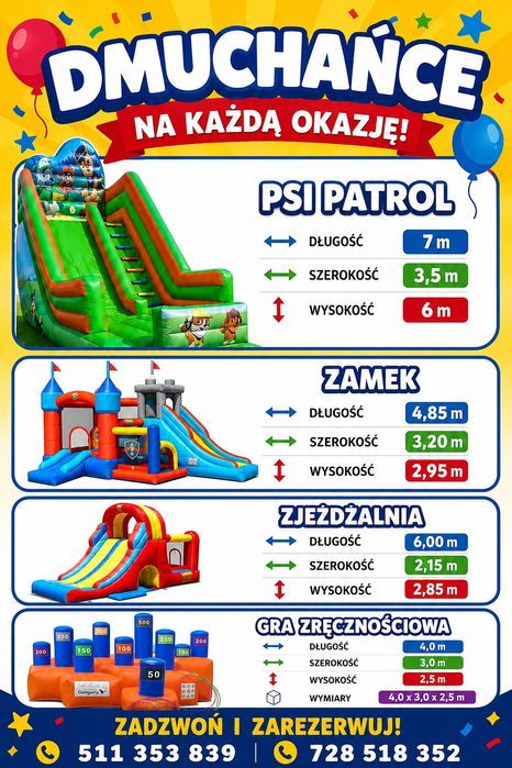 Wolne terminy Wynajem dmuchaniec zjeżdżalni