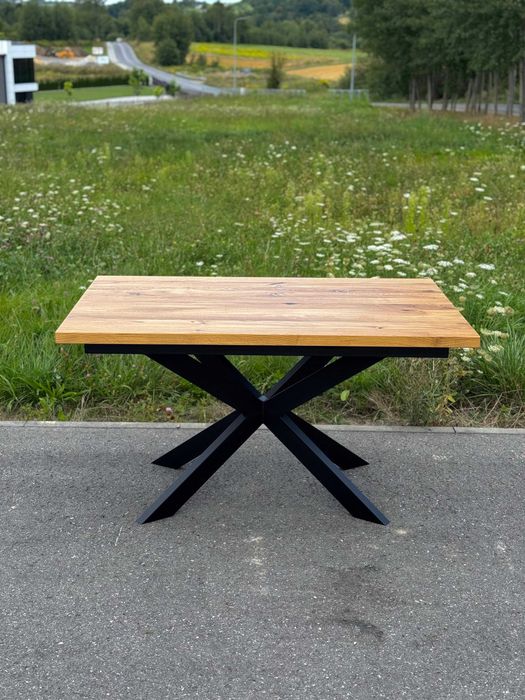 Stół lity blat dębowy podstawa pająk metalowa loft 141cm nierozkładany