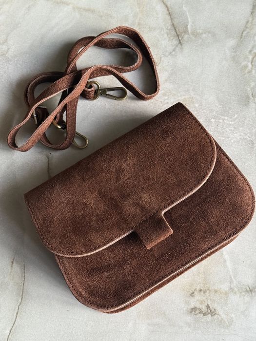 Torebka listonoszka braz bułeczka skora zamszowa vera pelle