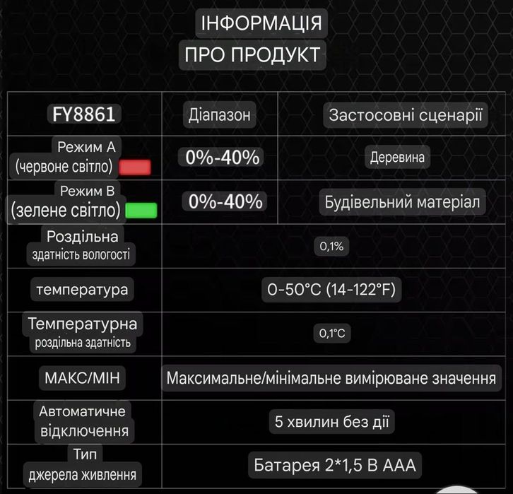 измеритель влажности древесины , стройматериалов MASTFUYI  FY8861.тест