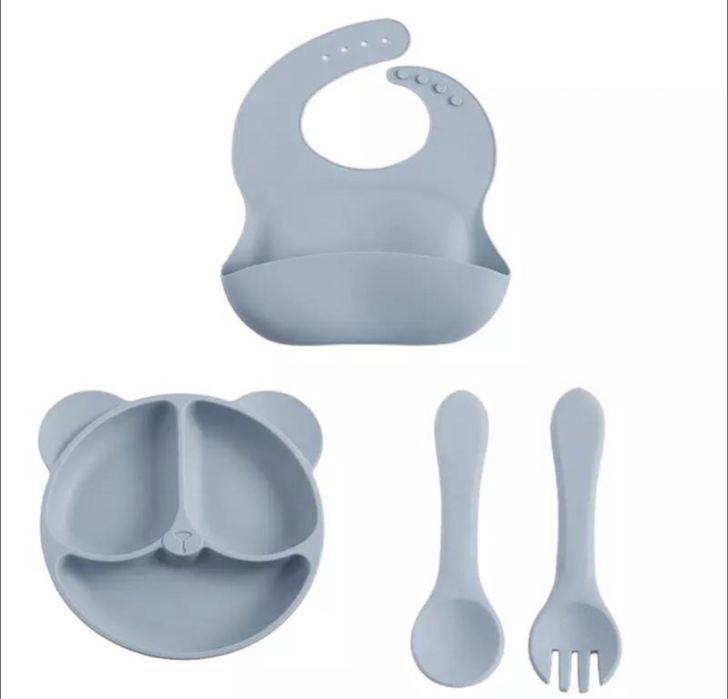 Силіконовий посуд для першого прикорму, секційна тарілка, нагрудник