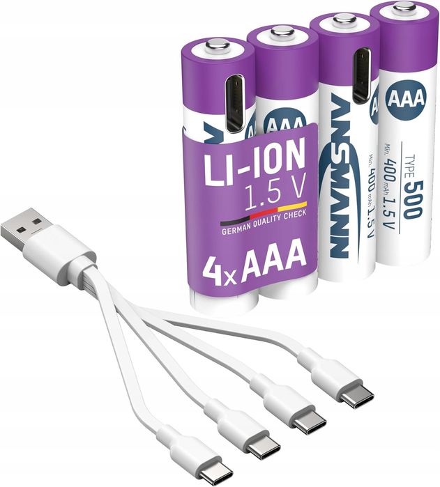 ansmann 400mah akumulatorki 4x aaa typ 500 ładowanie usb-c do urządzeń