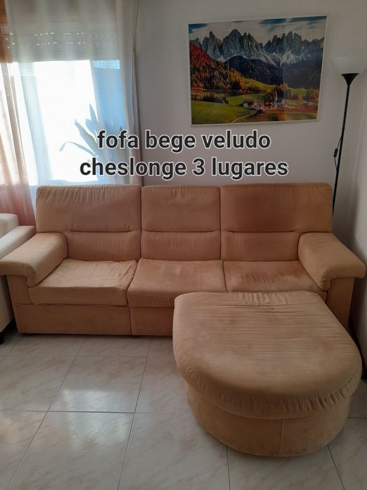 Fofa bege veludo  3 lugares