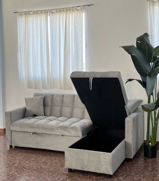 Sofá cama cinza com baú - entrega gratuita!