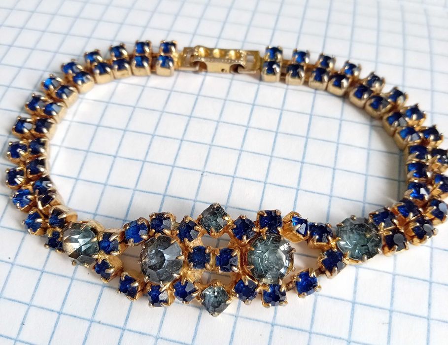 Браслет вінтажний Сині камінчики. Чеська вінтажна біжутерія