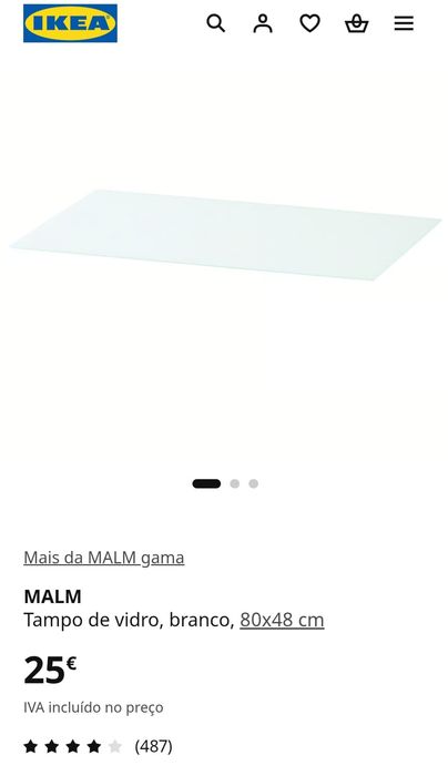 Tampo de Vidro branco MALM  | 80x48